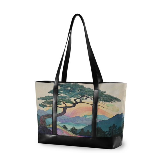 FORMRS Canvas Laptop Tote Bag for Women with 15.6" Computer Compartments Shoulder Handbag, Pine Tree Rainbow