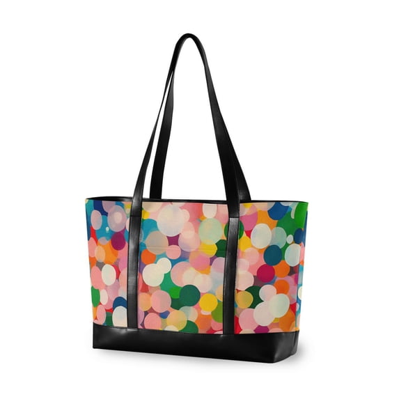 FORMRS Canvas Laptop Tote Bag for Women with 15.6" Computer Compartments Shoulder Handbag, Pink Colorful Circles