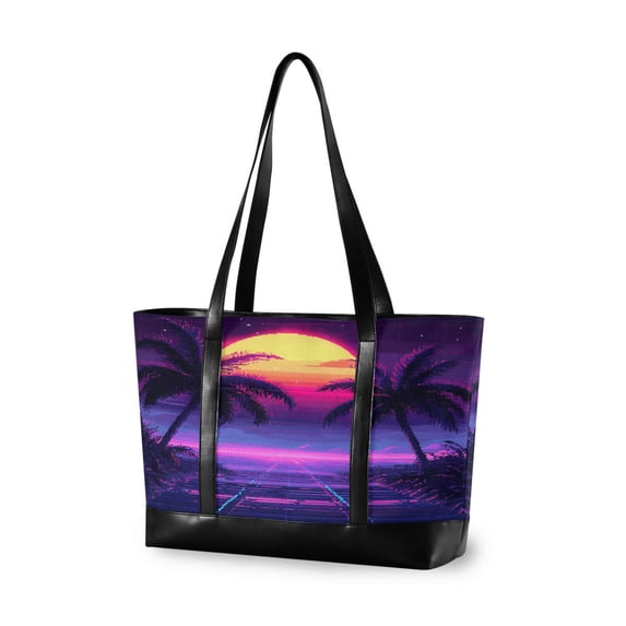 FORMRS Canvas Laptop Tote Bag for Women with 15.6" Computer Compartments Shoulder Handbag, Pink Digital Art