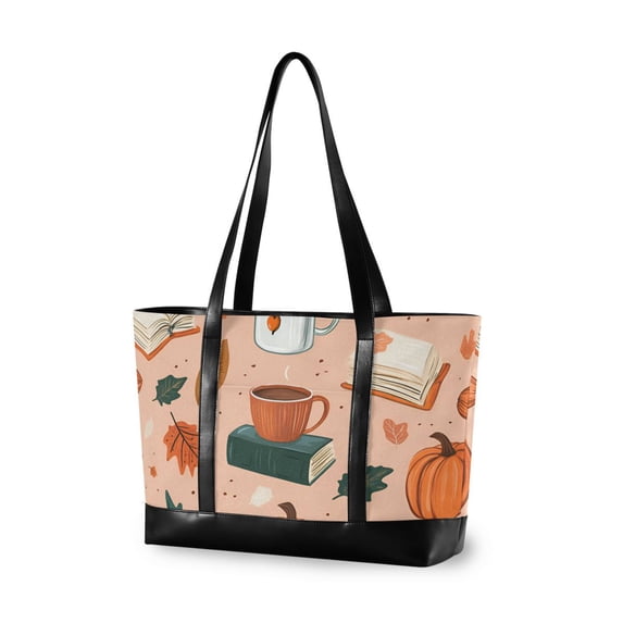 FORMRS Canvas Laptop Tote Bag for Women with 15.6" Computer Compartments Shoulder Handbag, Pink Fall Coffee