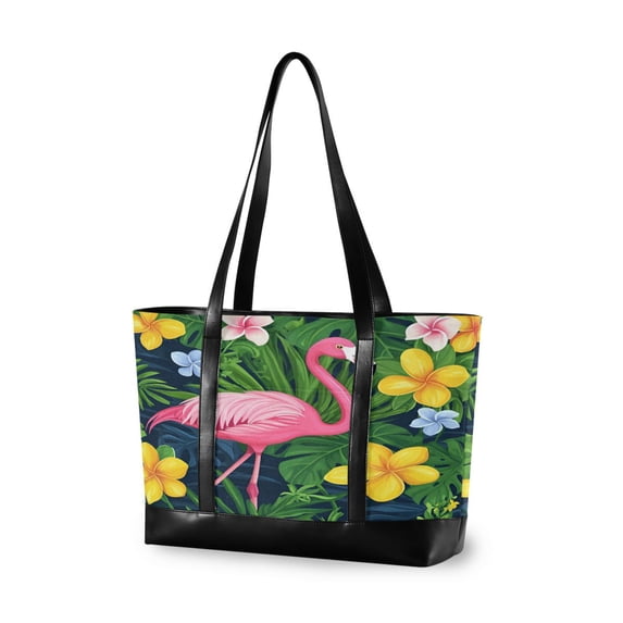 FORMRS Canvas Laptop Tote Bag for Women with 15.6" Computer Compartments Shoulder Handbag, Pink Flamingo Pattern