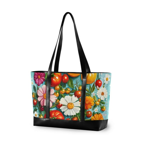 FORMRS Laptop Tote Bag for Women with 15.6" Computer Compartments Handbag, Pink Floral Tomatoes