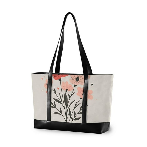 FORMRS Canvas Laptop Tote Bag for Women with 15.6" Computer Compartments Shoulder Handbag, Pink Flower