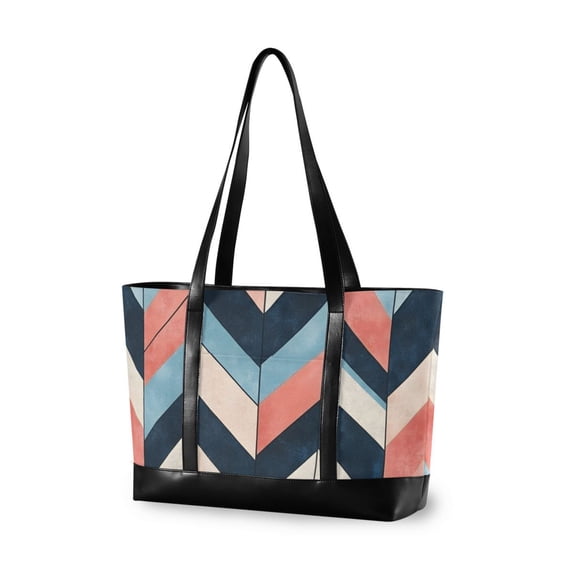 FORMRS Canvas Laptop Tote Bag for Women with 15.6" Computer Compartments Shoulder Handbag, Pink Geometric