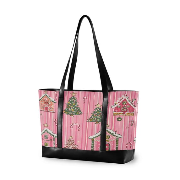 FORMRS Canvas Laptop Tote Bag for Women with 15.6" Computer Compartments Shoulder Handbag, Pink Gingerbread House