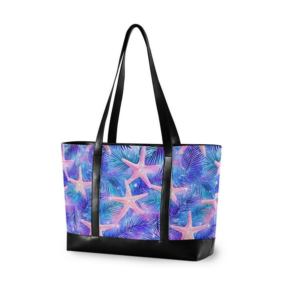 FORMRS Canvas Laptop Tote Bag for Women with 15.6" Computer Compartments Shoulder Handbag, Pink Starfish Pattern