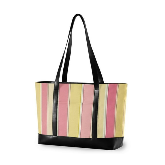 FORMRS Canvas Laptop Tote Bag for Women with 15.6" Computer Compartments Shoulder Handbag, Pink and Yellow Striped Pattern