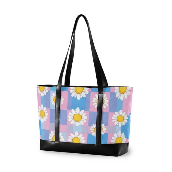 FORMRS Canvas Laptop Tote Bag for Women with 15.6" Computer Compartments Shoulder Handbag, Playful Daisy