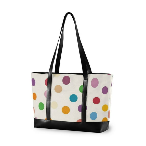 FORMRS Canvas Laptop Tote Bag for Women with 15.6" Computer Compartments Shoulder Handbag, Polka Dot