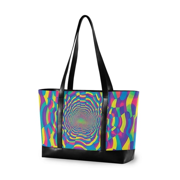 FORMRS Canvas Laptop Tote Bag for Women with 15.6" Computer Compartments Shoulder Handbag, Psychedelic Pattern