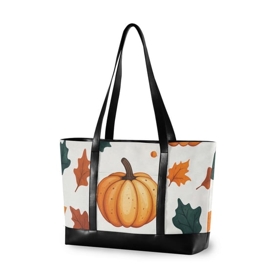 FORMRS Canvas Laptop Tote Bag for Women with 15.6" Computer Compartments Shoulder Handbag, Pumpkins Pattern