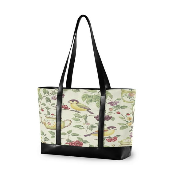FORMRS Laptop Tote Bag for Women with 15.6" Computer Compartments Handbag, Purple Birds Teapots