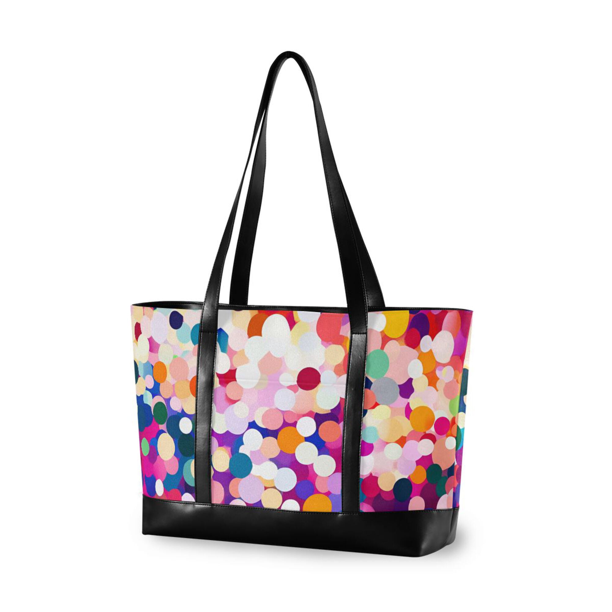 FORMRS Canvas Laptop Tote Bag for Women with 15.6" Computer Compartments Shoulder Handbag, Purple Colorful Circles