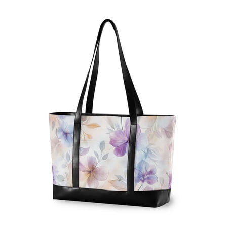 FORMRS Canvas Laptop Tote Bag for Women with 15.6" Computer Compartments Shoulder Handbag, Purple Flower Pattern