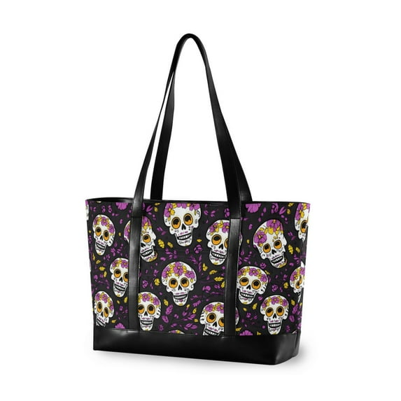 FORMRS Laptop Tote Bag for Women with 15.6" Computer Compartments Handbag, Purple Flower Skull Pattern