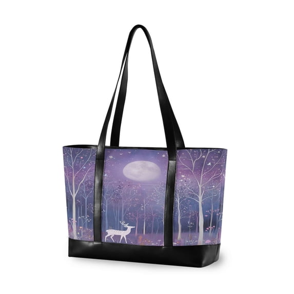 FORMRS Canvas Laptop Tote Bag for Women with 15.6" Computer Compartments Shoulder Handbag, Purple Forest