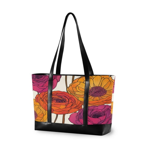 FORMRS Canvas Laptop Tote Bag for Women with 15.6" Computer Compartments Shoulder Handbag, Purple Hand Drawn Floral