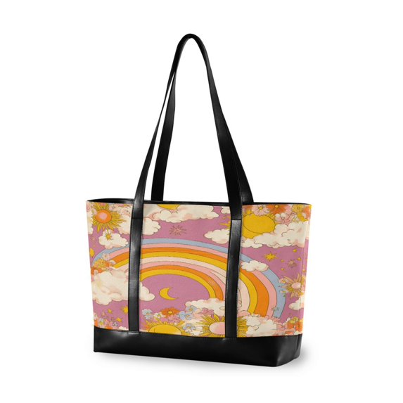 FORMRS Laptop Tote Bag for Women with 15.6" Computer Compartments Handbag, Purple Retro Rainbow
