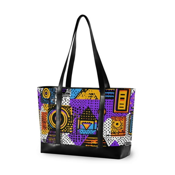 FORMRS Canvas Laptop Tote Bag for Women with 15.6" Computer Compartments Shoulder Handbag, Purple Simple Triangles
