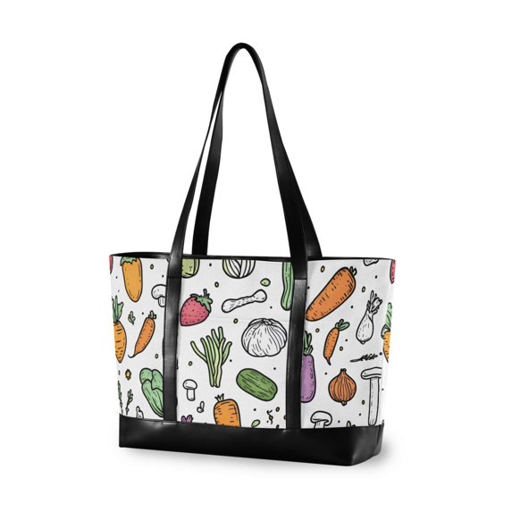 FORMRS Canvas Laptop Tote Bag for Women with 15.6" Computer Compartments Shoulder Handbag, Purple Vegetables Pattern