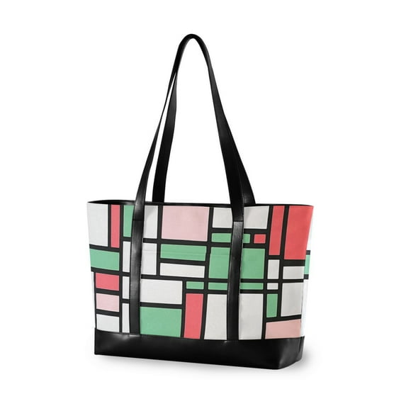 FORMRS Canvas Laptop Tote Bag for Women with 15.6" Computer Compartments Shoulder Handbag, Red Abstract Geometric