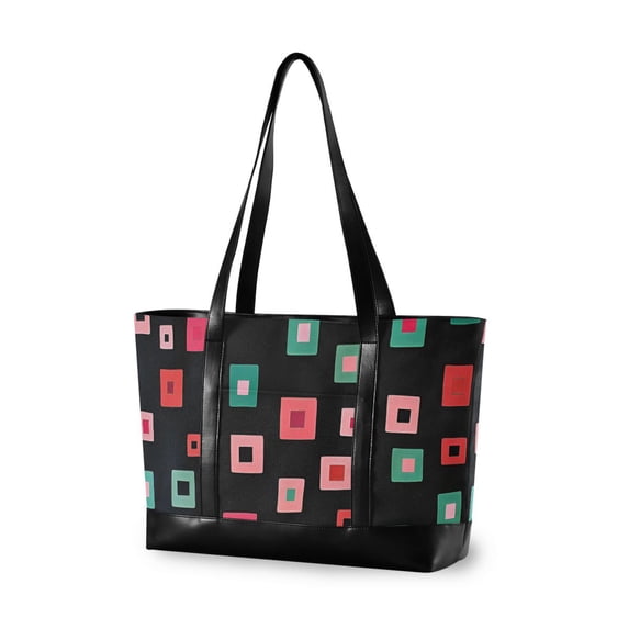 FORMRS Canvas Laptop Tote Bag for Women with 15.6" Computer Compartments Shoulder Handbag, Red Block Pattern