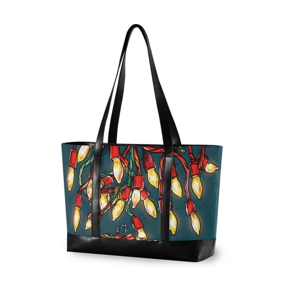 FORMRS Canvas Laptop Tote Bag for Women with 15.6" Computer Compartments Shoulder Handbag, Red Christmas Light
