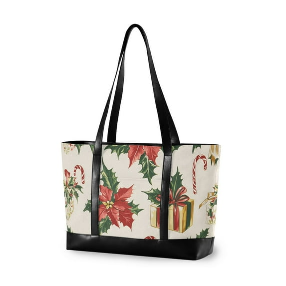 FORMRS Laptop Tote Bag for Women with 15.6" Computer Compartments Handbag, Red Christmas Poinsettia
