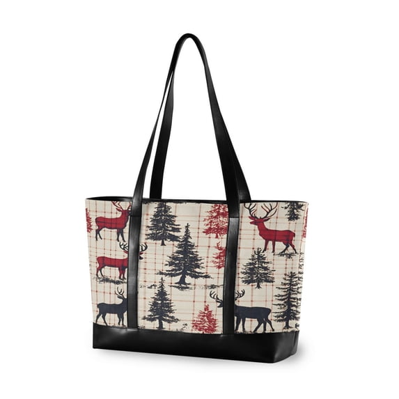 FORMRS Canvas Laptop Tote Bag for Women with 15.6" Computer Compartments Shoulder Handbag, Red Deer
