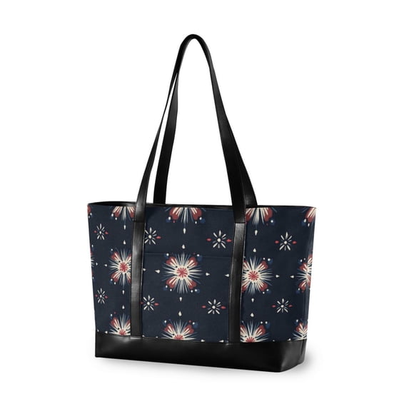 FORMRS Canvas Laptop Tote Bag for Women with 15.6" Computer Compartments Shoulder Handbag, Red Fireworks Pattern