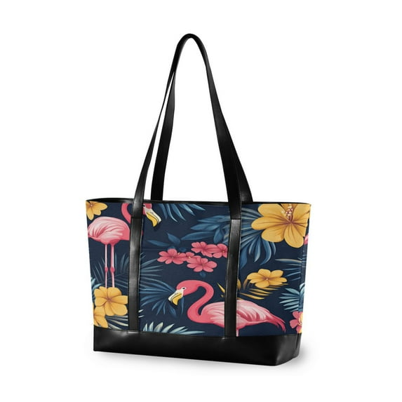 FORMRS Laptop Tote Bag for Women with 15.6" Computer Compartments Handbag, Red Floral Flamingo