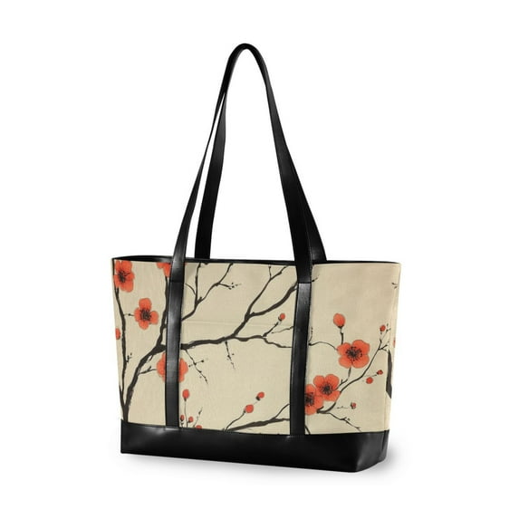 FORMRS Laptop Tote Bag for Women with 15.6" Computer Compartments Handbag, Red Floral Pattern