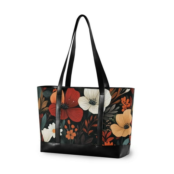 FORMRS Laptop Tote Bag for Women with 15.6" Computer Compartments Handbag, Red Flowers Pattern