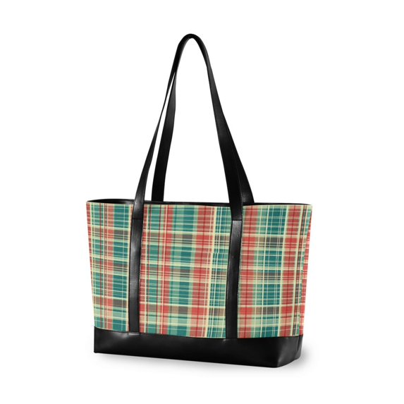 FORMRS Laptop Tote Bag for Women with 15.6" Computer Compartments Handbag, Red Green Tartan Pattern