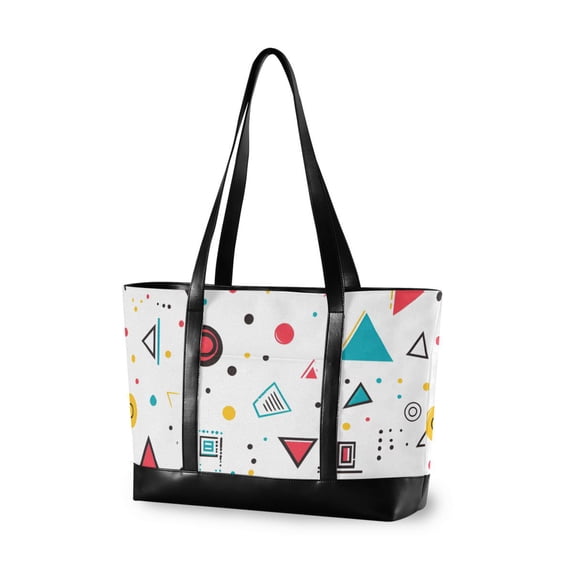 FORMRS Canvas Laptop Tote Bag for Women with 15.6" Computer Compartments Shoulder Handbag, Red Simple Shapes