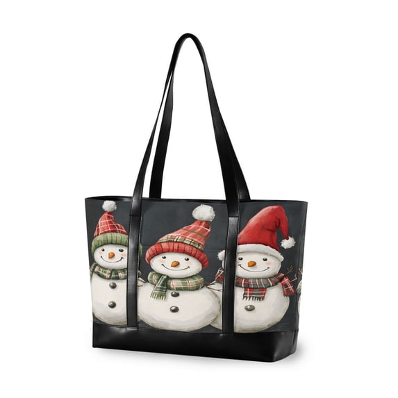 FORMRS Canvas Laptop Tote Bag for Women with 15.6" Computer Compartments Shoulder Handbag, Red Snowmen