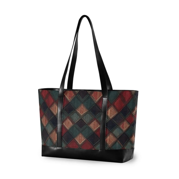 FORMRS Canvas Laptop Tote Bag for Women with 15.6" Computer Compartments Shoulder Handbag, Red Tartan Pattern