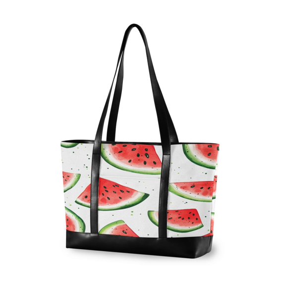 FORMRS Canvas Laptop Tote Bag for Women with 15.6" Computer Compartments Shoulder Handbag, Red Watermelon