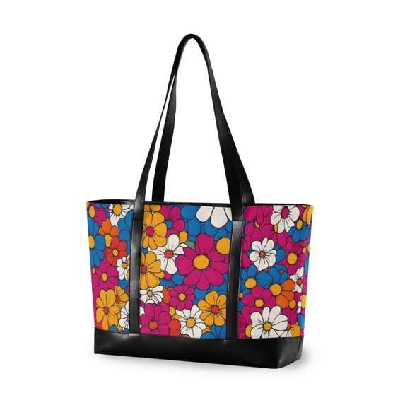 FORMRS Canvas Laptop Tote Bag for Women with 15.6" Computer Compartments Shoulder Handbag, Red Whimsical Floral