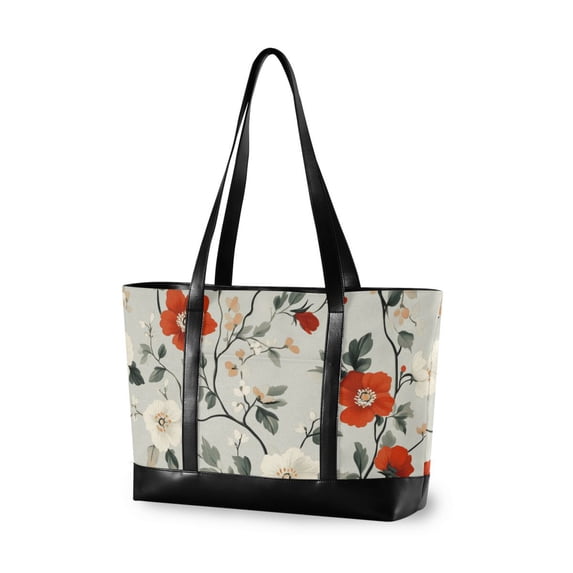 FORMRS Canvas Laptop Tote Bag for Women with 15.6" Computer Compartments Shoulder Handbag, Red and White Floral Pattern