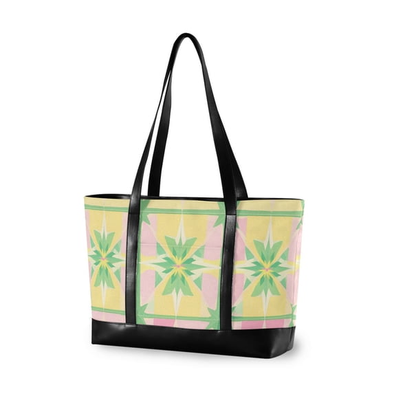 FORMRS Canvas Laptop Tote Bag for Women with 15.6" Computer Compartments Shoulder Handbag, Retro Beige Stars