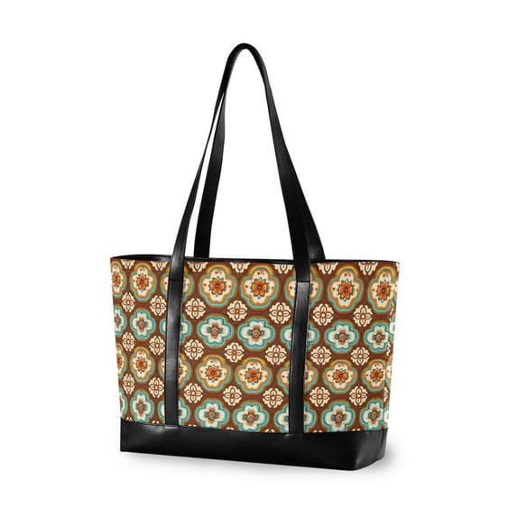 FORMRS Canvas Laptop Tote Bag for Women with 15.6" Computer Compartments Shoulder Handbag, Retro Blossom Flower