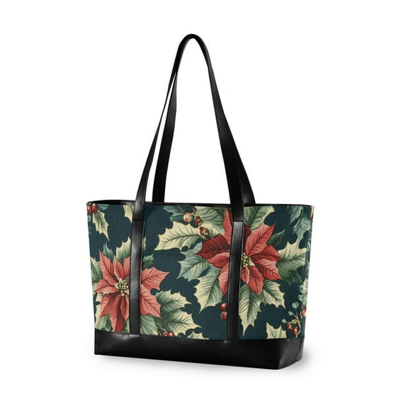 FORMRS Laptop Tote Bag for Women with 15.6" Computer Compartments Handbag, Retro Christmas Poinsettia