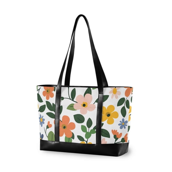 FORMRS Canvas Laptop Tote Bag for Women with 15.6" Computer Compartments Shoulder Handbag, Retro Colorful Flowers