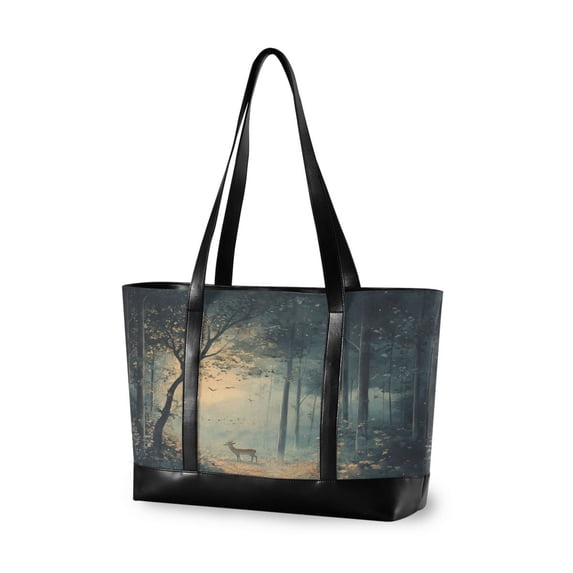 FORMRS Canvas Laptop Tote Bag for Women with 15.6" Computer Compartments Shoulder Handbag, Retro Forest