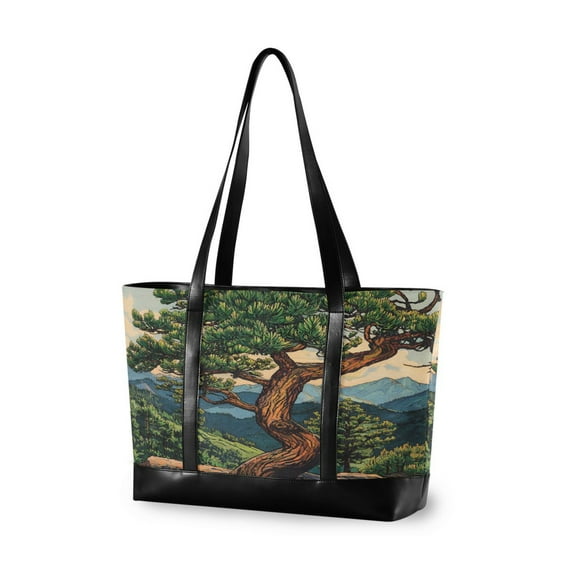 FORMRS Canvas Laptop Tote Bag for Women with 15.6" Computer Compartments Shoulder Handbag, Retro Pine Tree