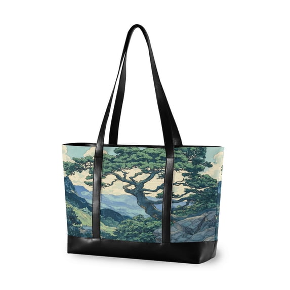 FORMRS Canvas Laptop Tote Bag for Women with 15.6" Computer Compartments Shoulder Handbag, Retro Tree
