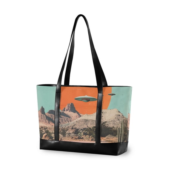 FORMRS Canvas Laptop Tote Bag for Women with 15.6" Computer Compartments Shoulder Handbag, Retro UFO