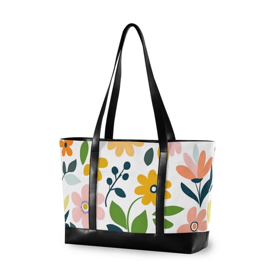 FORMRS Canvas Laptop Tote Bag for Women with 15.6" Computer Compartments Shoulder Handbag, Retro Yellow Floral