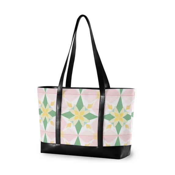 FORMRS Canvas Laptop Tote Bag for Women with 15.6" Computer Compartments Shoulder Handbag, Retro Yellow Stars